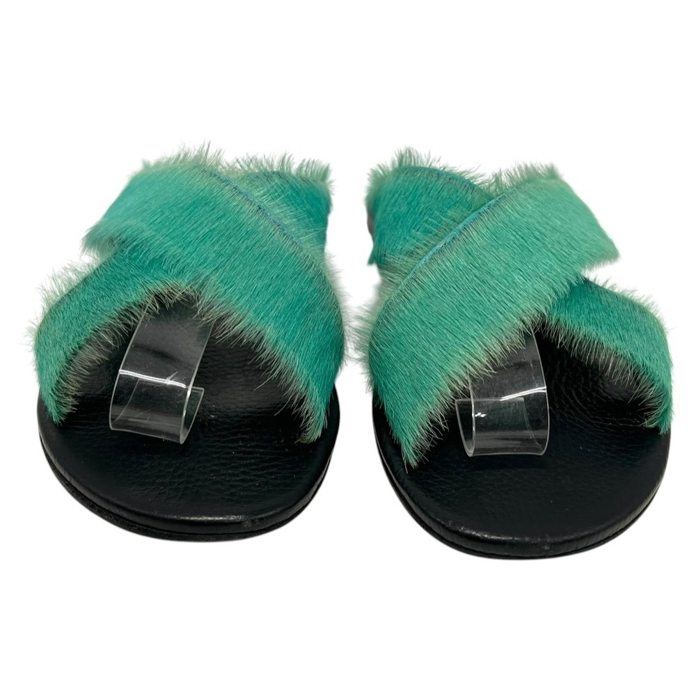 Avec Moderation St. Tropez Ponyhair Emerald Crossover Slide Sandals Women’s 39.5 - Picture 3 of 12
